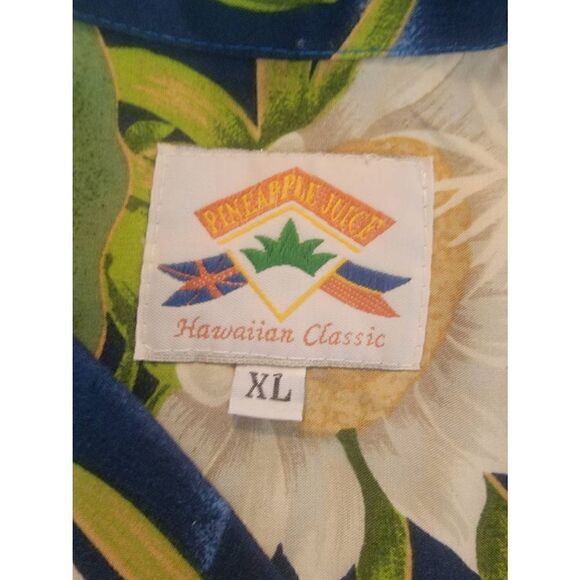 Pineapple Juice Mens Sunflower Pattern Button-Up Hawaiian Classic Shirt Blue XL - Picture 3 of 5